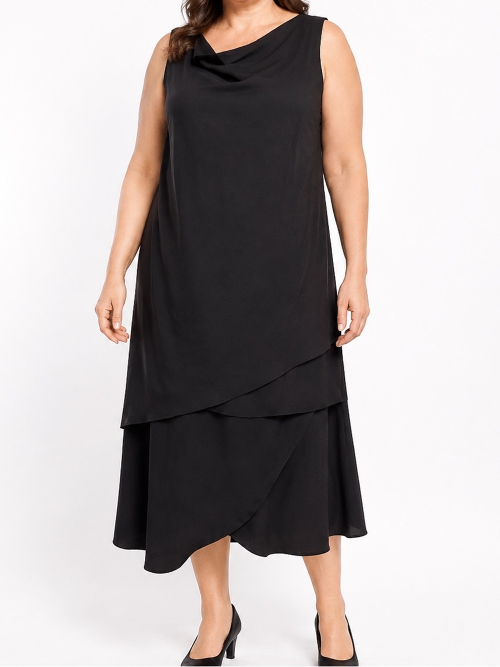 Sheri Martin 16W Black Layered Asymmetrical Midi Dress Lagenlook Plus Size Y2K